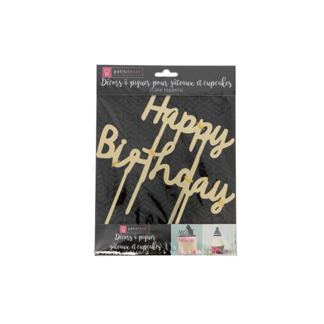 Topper Happy Birthday doré - Patisdecor