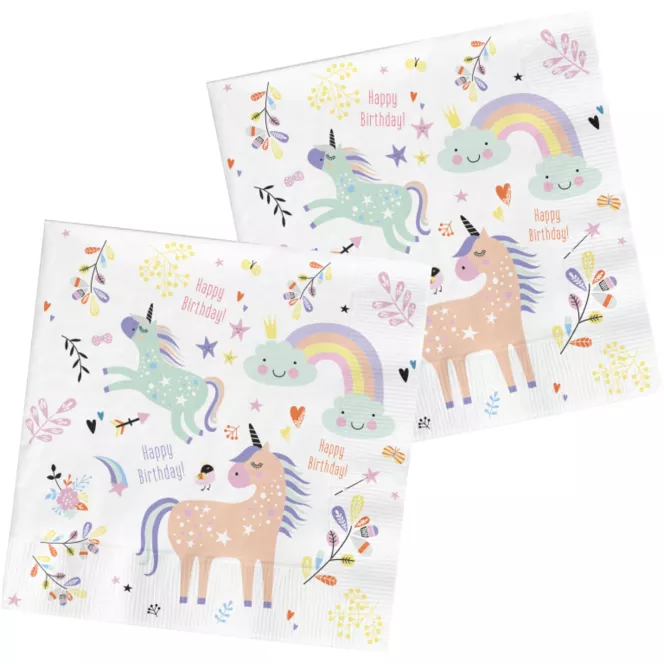 20 Serviettes - Licorne et Arc-en-ciel