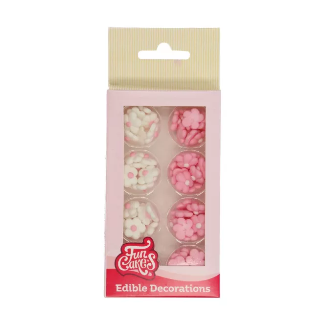 Décors en sucre mélange de fleurs blanc et rose 64pcs FunCakes