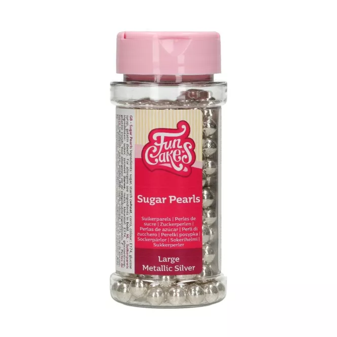 FunCakes Sugar Pearls Large Metallic Silver 80g