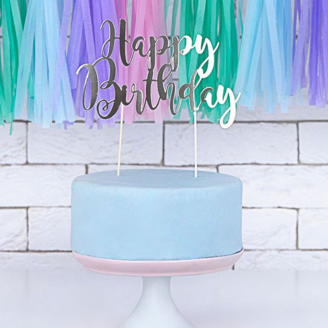 Topper Happy Birthday - argenté - PartyDeco