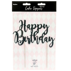 Cake topper en carton happy birthday doré métallisé 22,5 cm - Vegaooparty