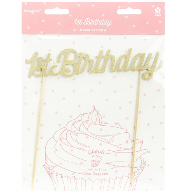 PartyDeco Cake Topper 1st Birthday - Gold