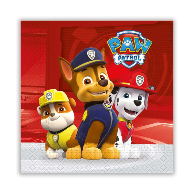 20 Napkins - Paw Patrol - Red Background - Procos