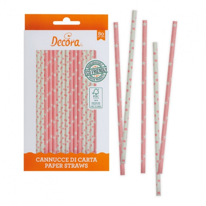 80 pailles bâtons rose et blanc en papier