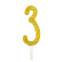 Nummer 3 kaars met gouden glitters - PME