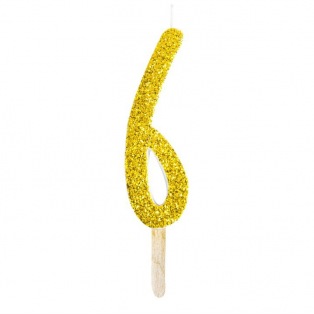 Number 6 candle with golden glitter - PME