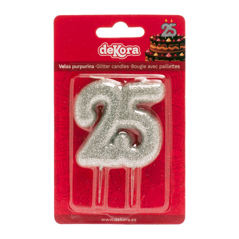 Bougie rouge pour 25e anniversaire - Numéro 25 ans - Décorations de fête  pour femme ou homme
