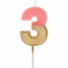 Retro kaars – Gouden - Folat : Nummer en kleur:N°3 roze
